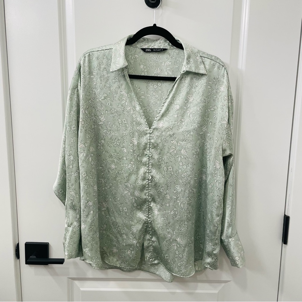 Zara Printed Satin Set - Pastel green